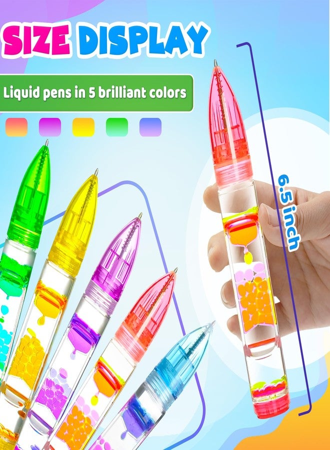 Chilvil Valentines Day Gifts for Kids Classroom, 5PC Liquid Pen Fidget Sensory Toys for Adults School Must Have Prize Treasure Box Liquid Motion Bubble Timer Lava Fun Cool Anxiety Pens Easter Basket Stuffers - Image 5